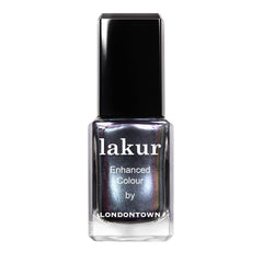 LONDONTOWN lakur bottle front view showing vibrant blue polish and glossy finish