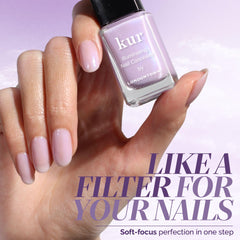 LONDONTOWN swatch on natural nails displaying sheer lavender brightening effect