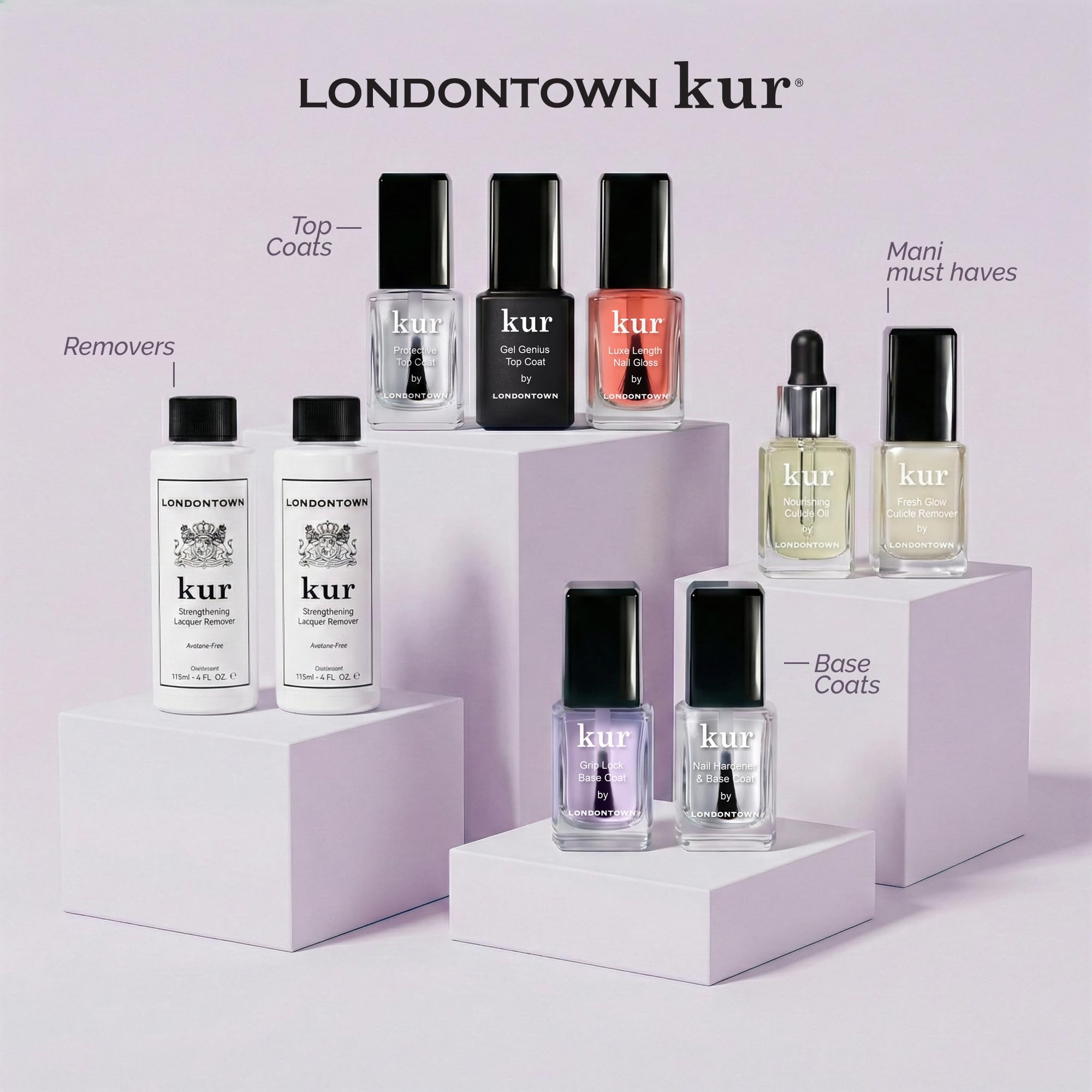 LONDONTOWN on vanity with manicure tools suggesting salon-quality results