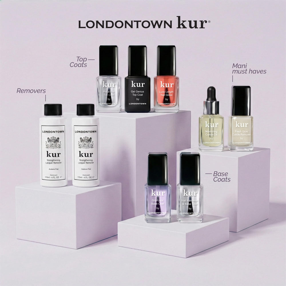 LONDONTOWN on vanity with manicure tools suggesting salon-quality results