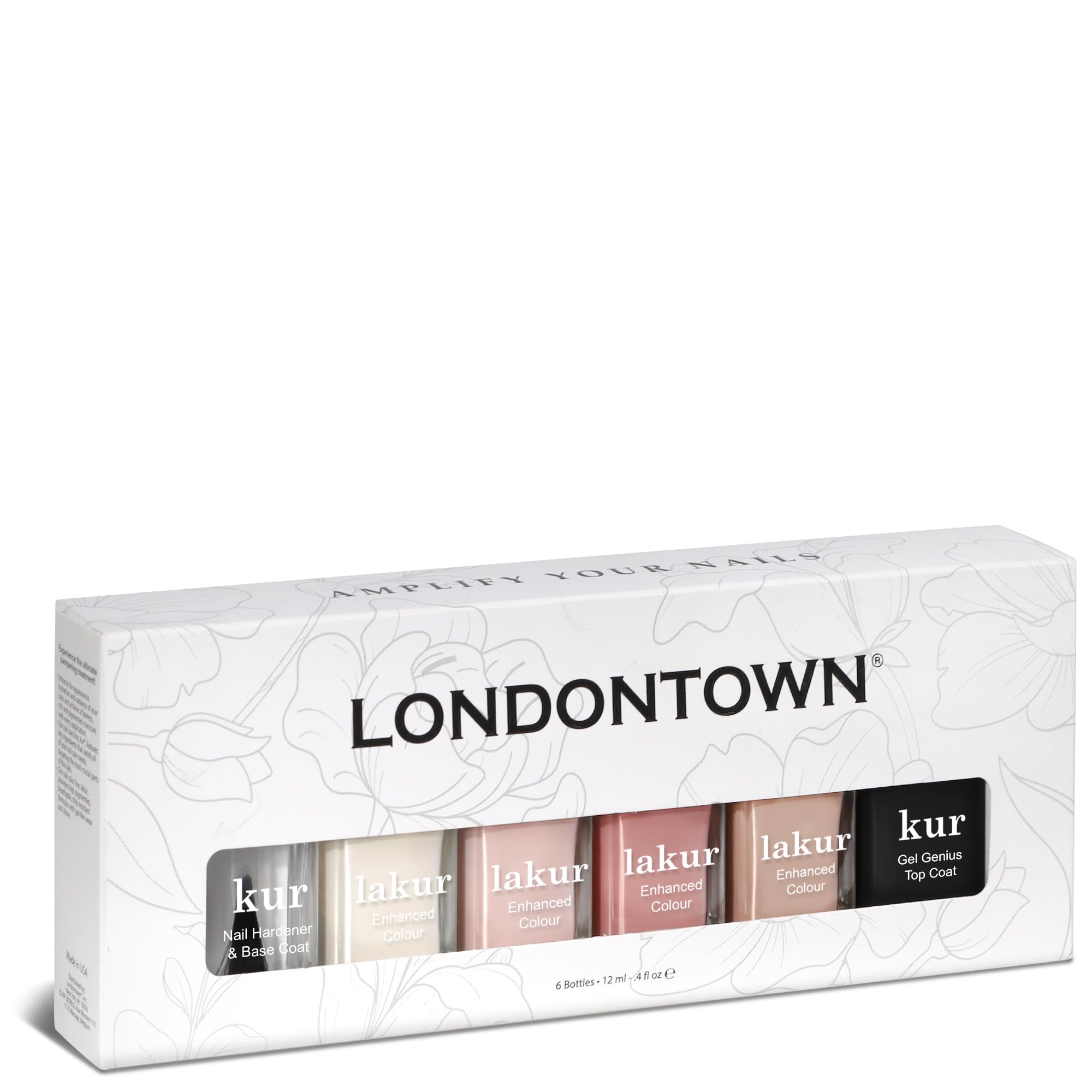LONDONTOWN bottles lined up showing neutral shades for easy selection