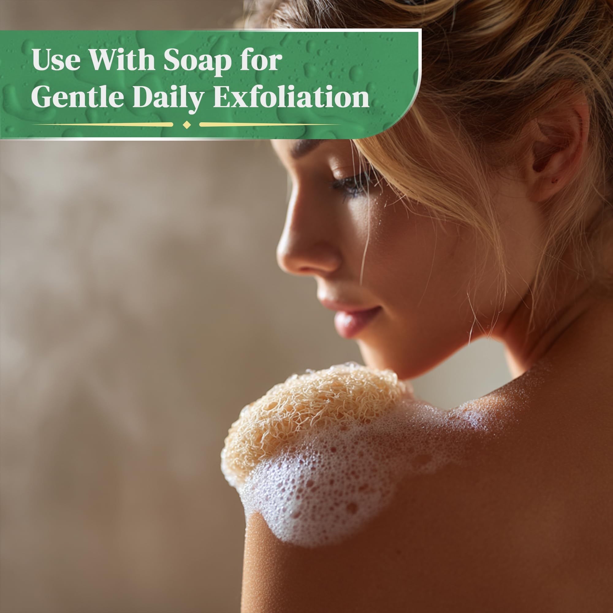 LooLife loofah air-drying on hook showing quick drying and hygiene benefit