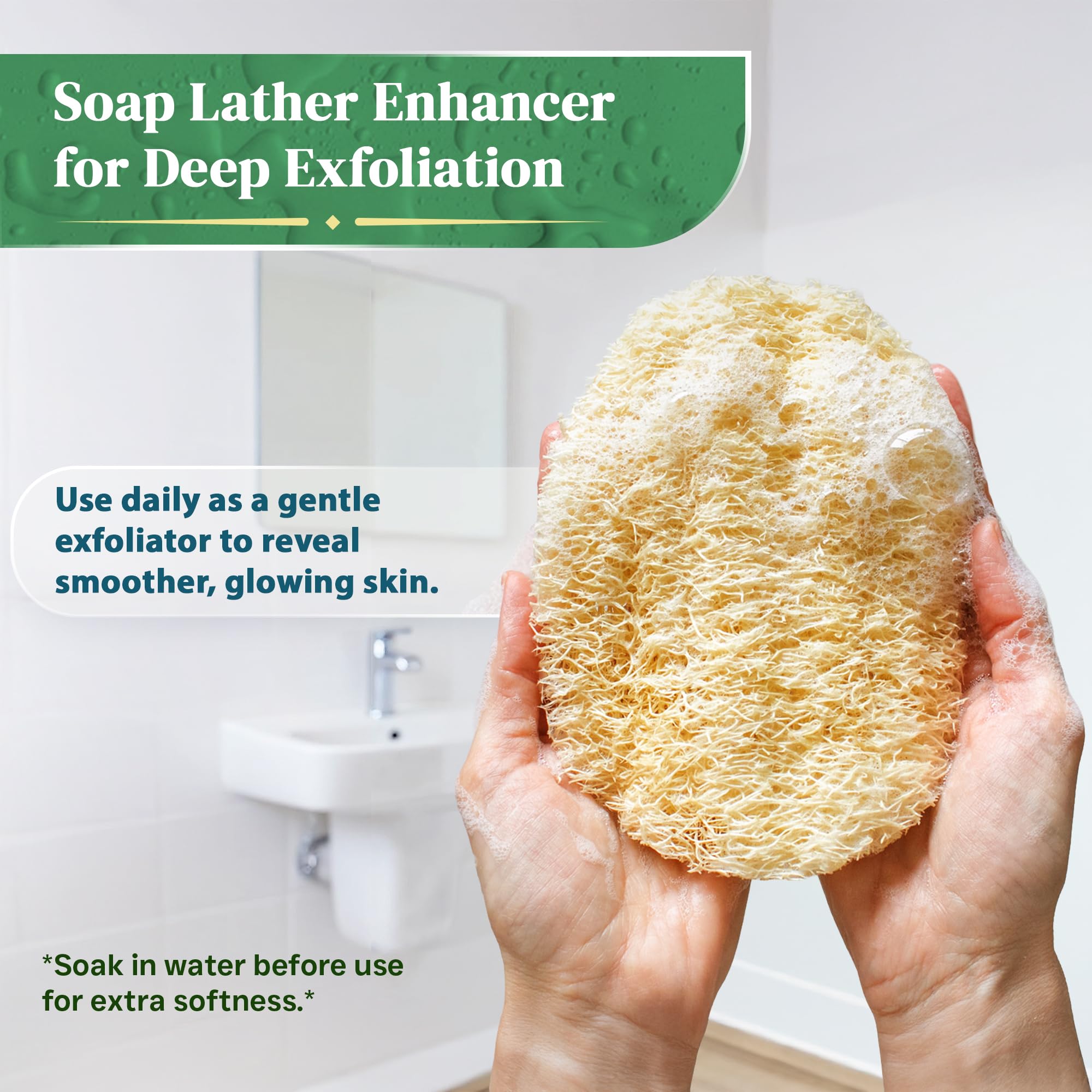 LooLife loofah held in hand showing scale and ergonomic grip benefit