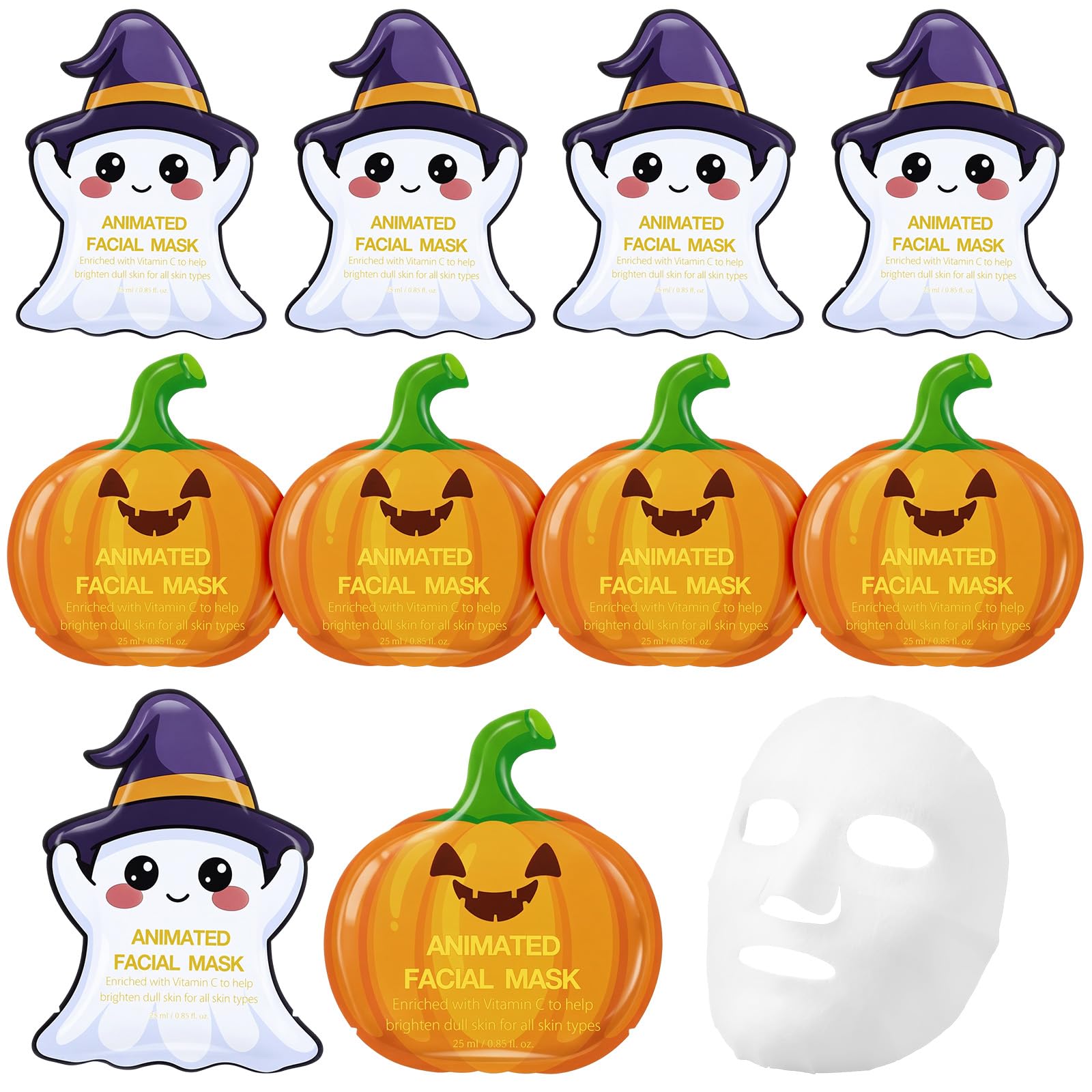 Loopeer front packaging showing eight Halloween mask pouches and festive design benefits hydration