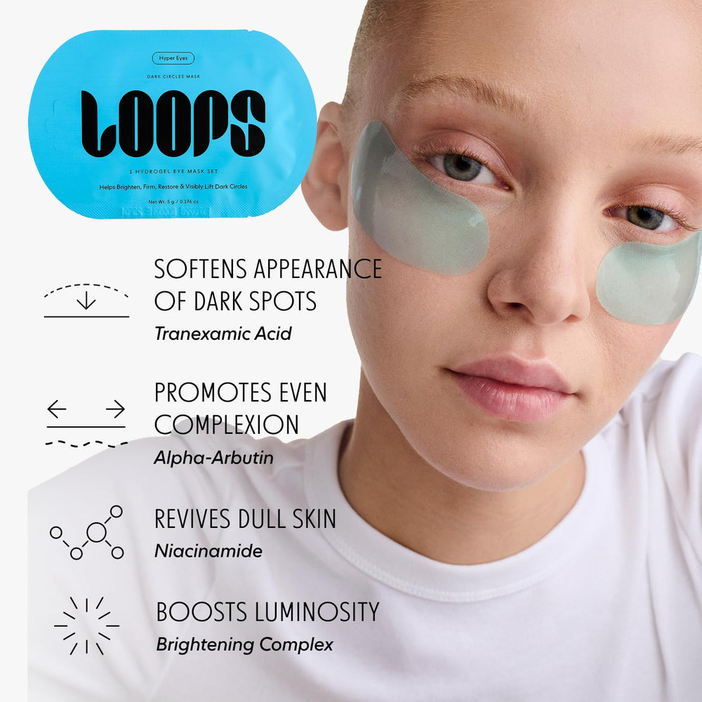 LOOPS mask applied under eye demonstrating quick 10-minute brightening