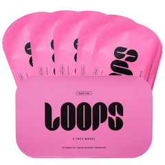 LOOPS double take front packaging showing five hydrating hydrogel mask sachets and bright branding for quick routine