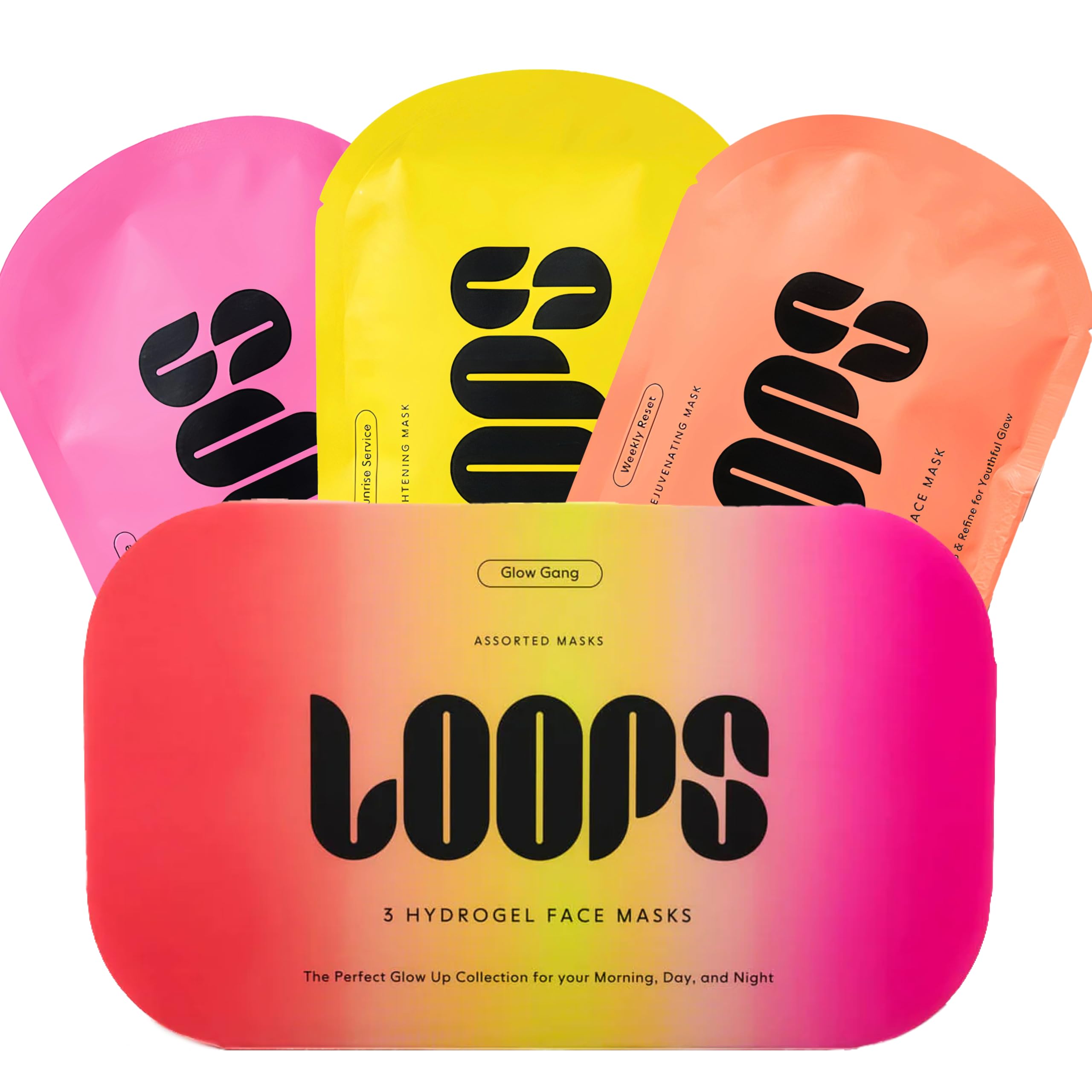 LOOPS front packaging showing three masks and clear benefits