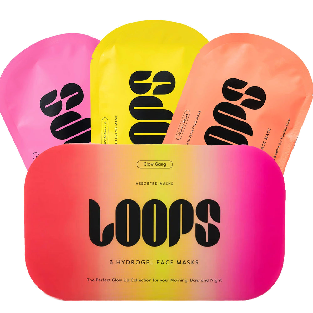 LOOPS front packaging showing three masks and clear benefits
