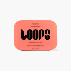 LOOPS pack front view showing five hydrogel collagen lip masks for quick hydration
