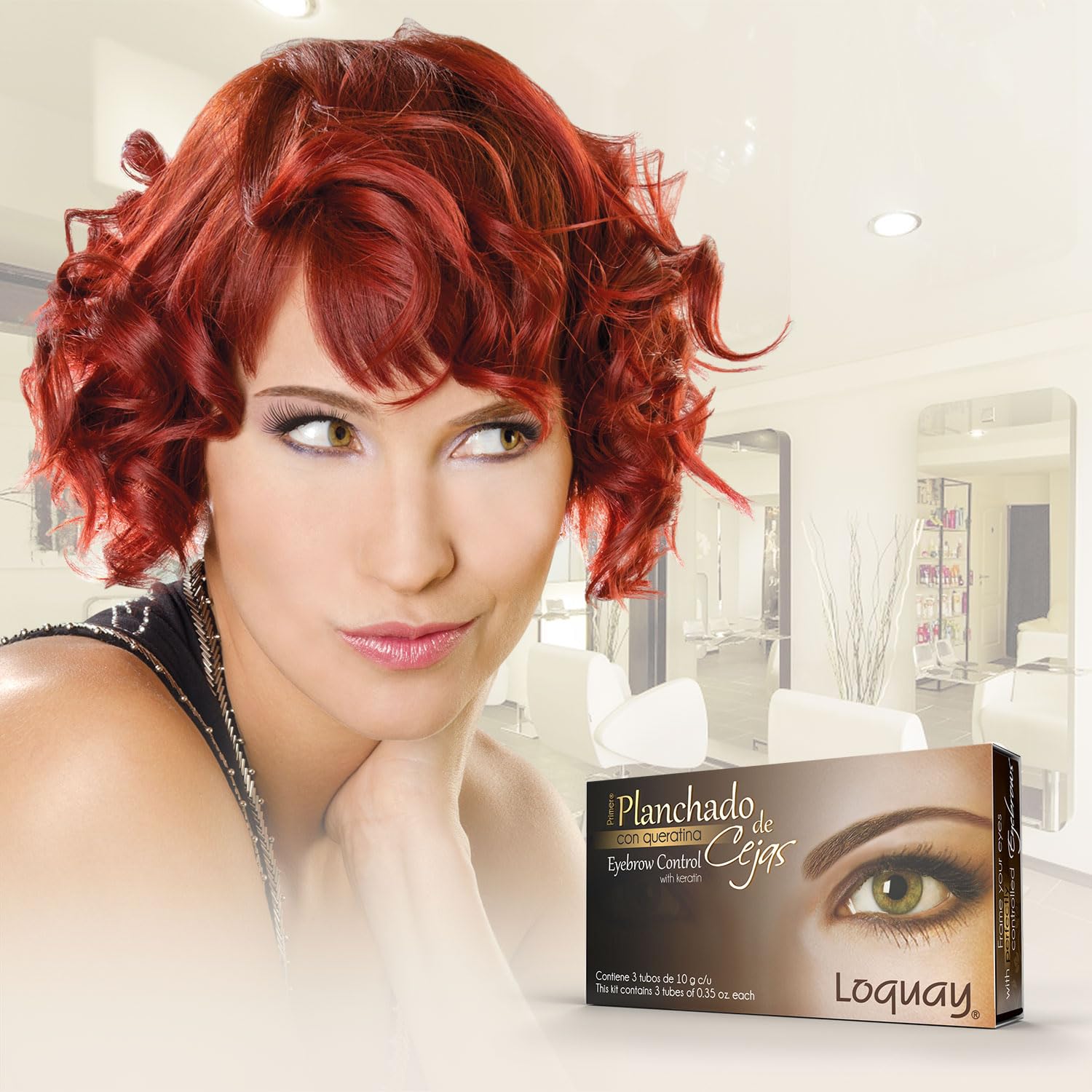 Loquay product label and ingredients close-up emphasizing keratin restructuring benefit