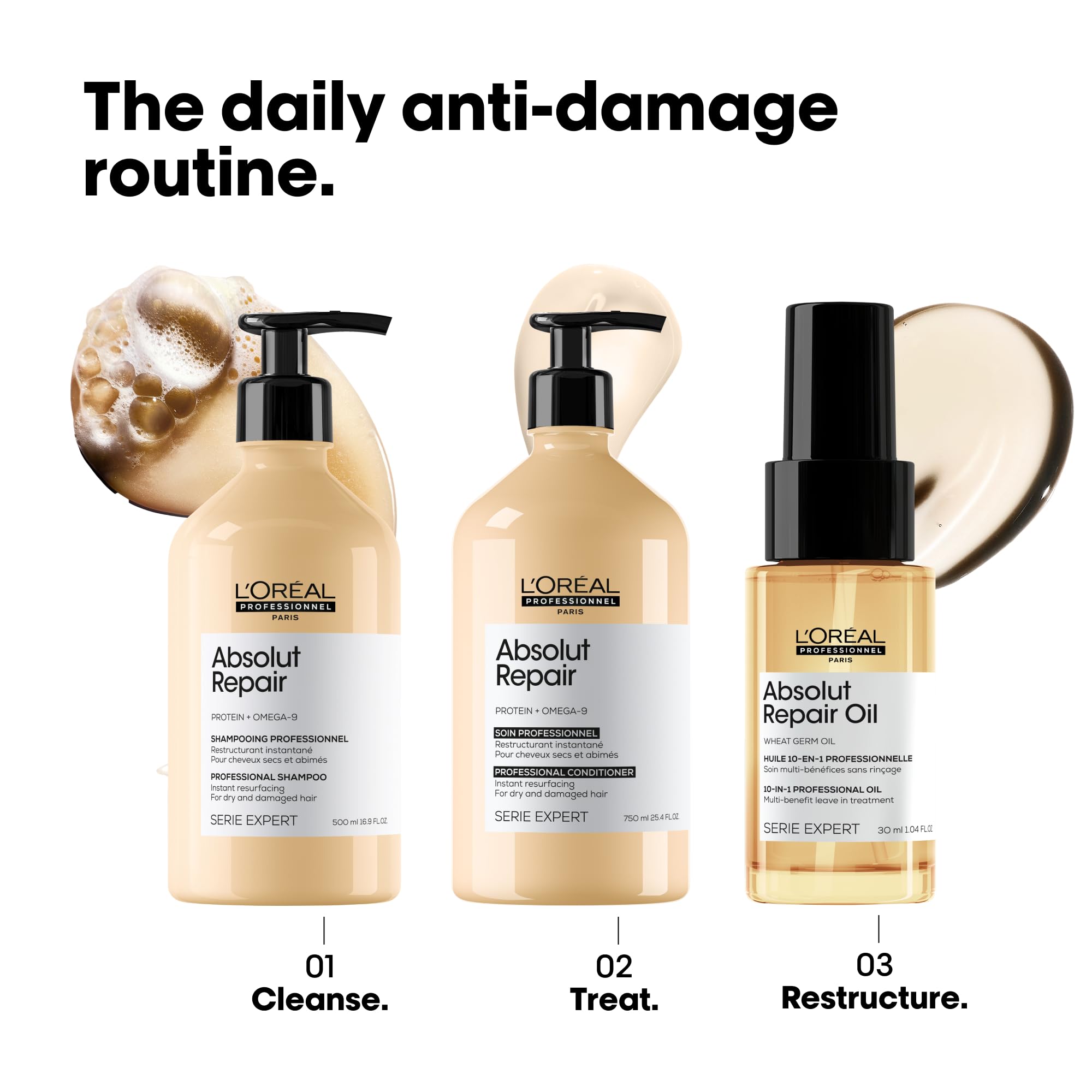 L'Oréal Professionnel label close-up highlighting Omega-9 for protective coating