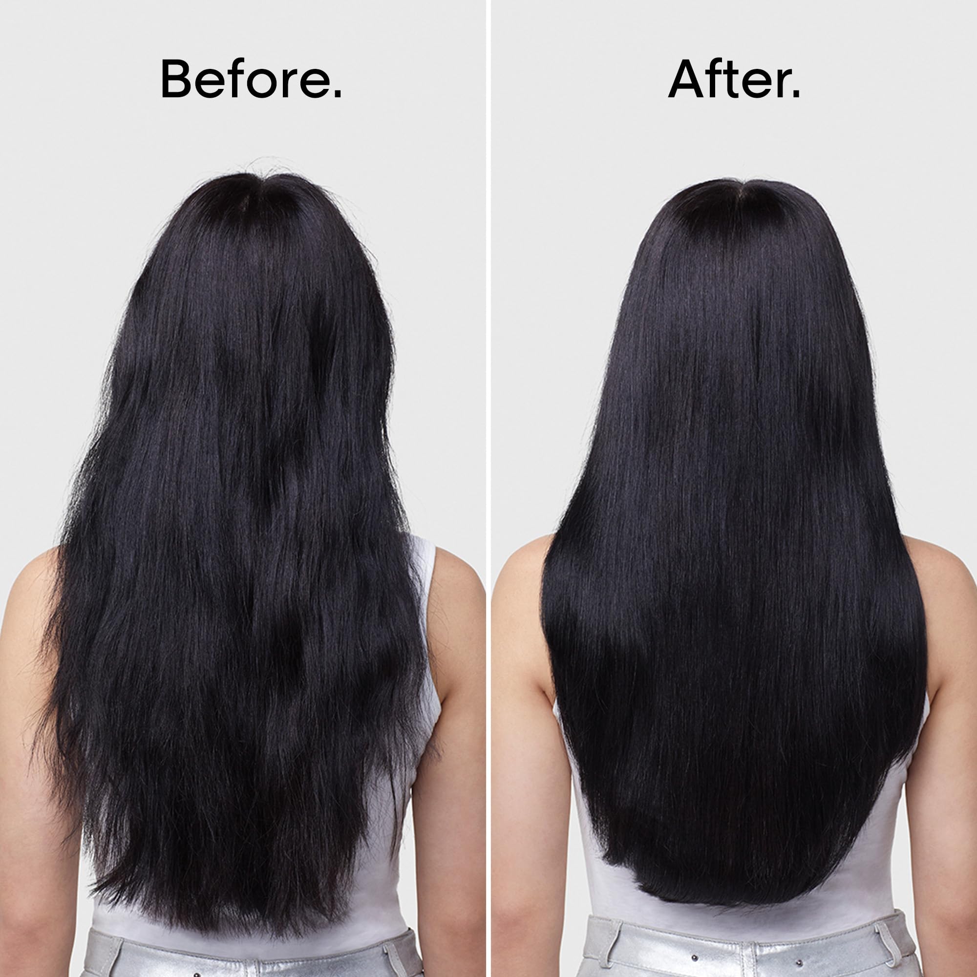 L'OREAL PROFESSIONNEL PARIS before and after lengths comparison showing reduced breakage and shine