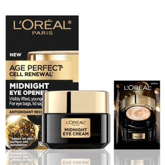 L'Oreal Paris jar front view showing packaging and overnight treatment benefit