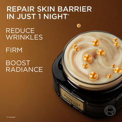 L'Oreal Paris small Midnight Cream sample beside jar for barrier recovery benefit