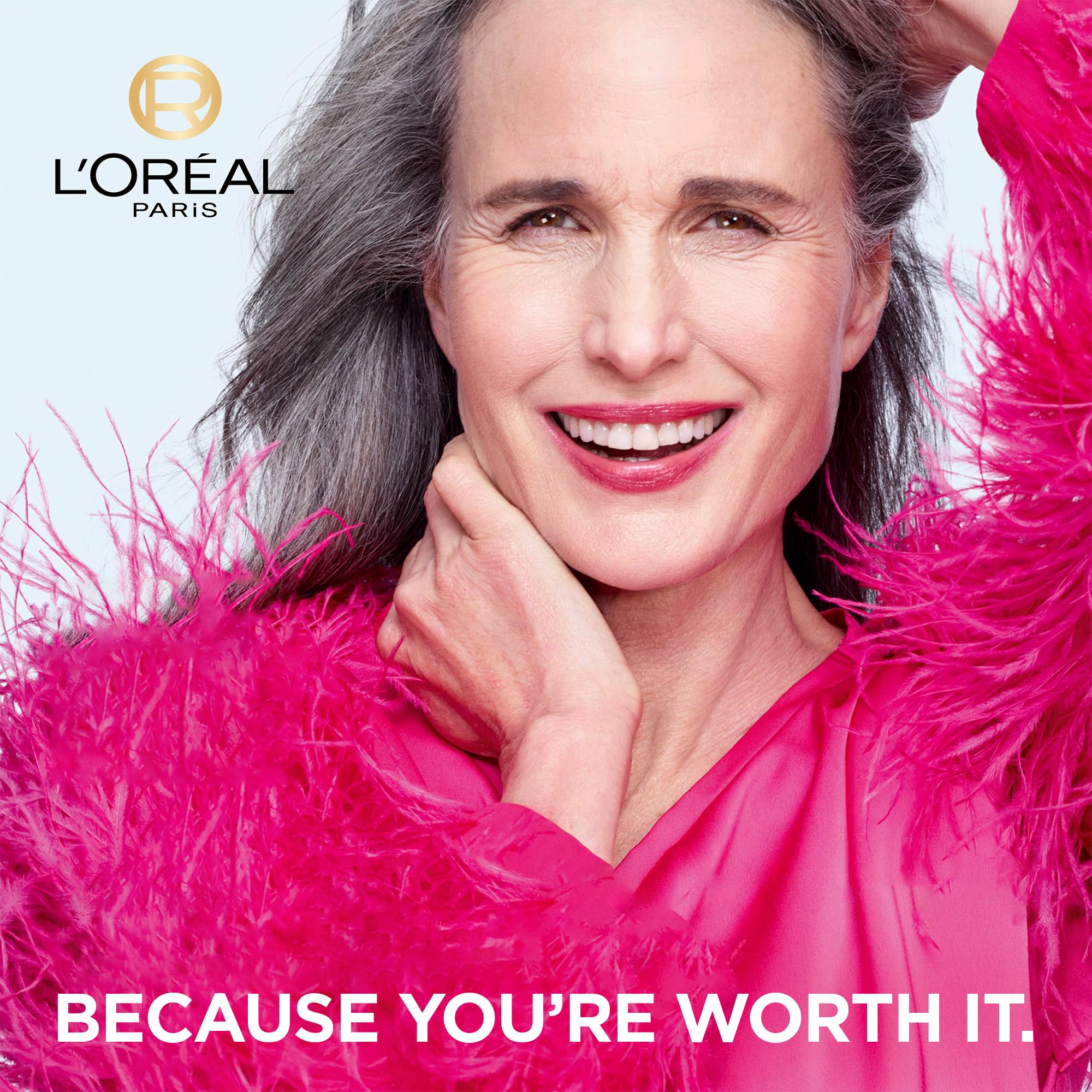 L'Oreal Paris jar held in hand showing product size and travel-friendly benefit