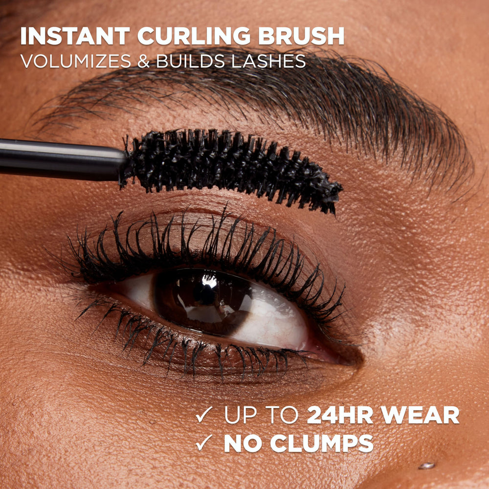L'Oreal Paris before and after lashes showing lifted fuller benefit