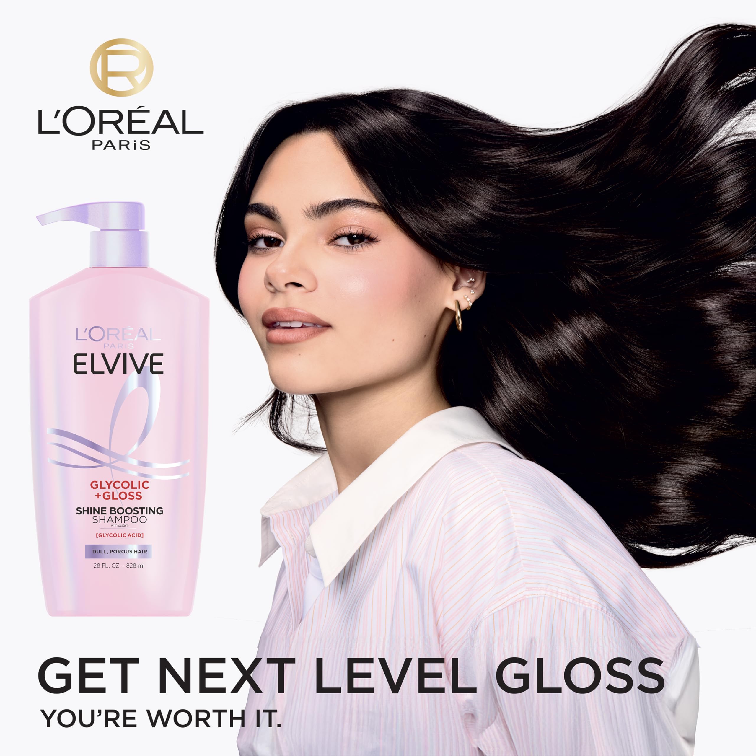 L'Oreal Paris label close-up highlighting glycolic acid formula and ingredient focus