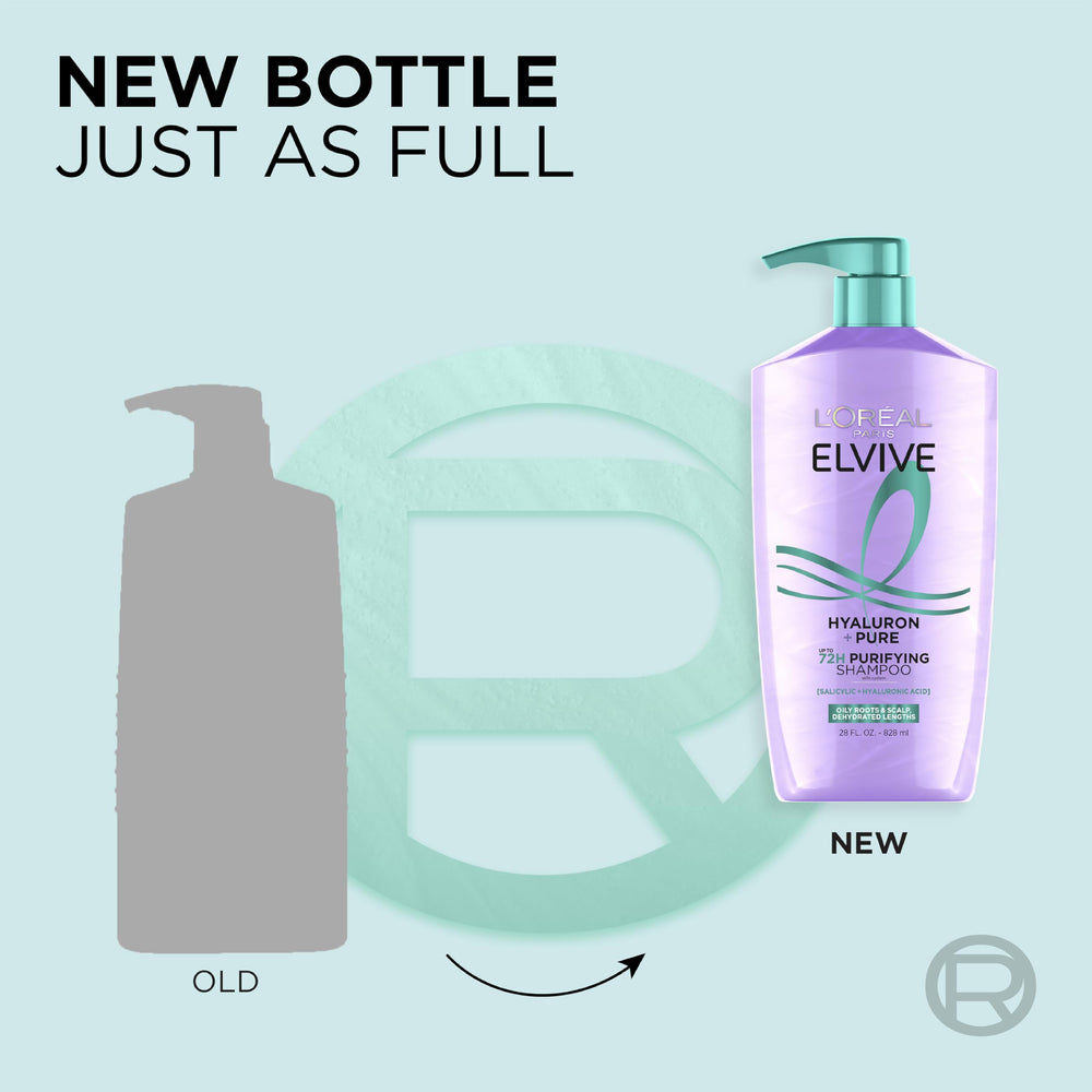 L'Oreal Elvive bottles beside a ruler showing 56 fl oz scale