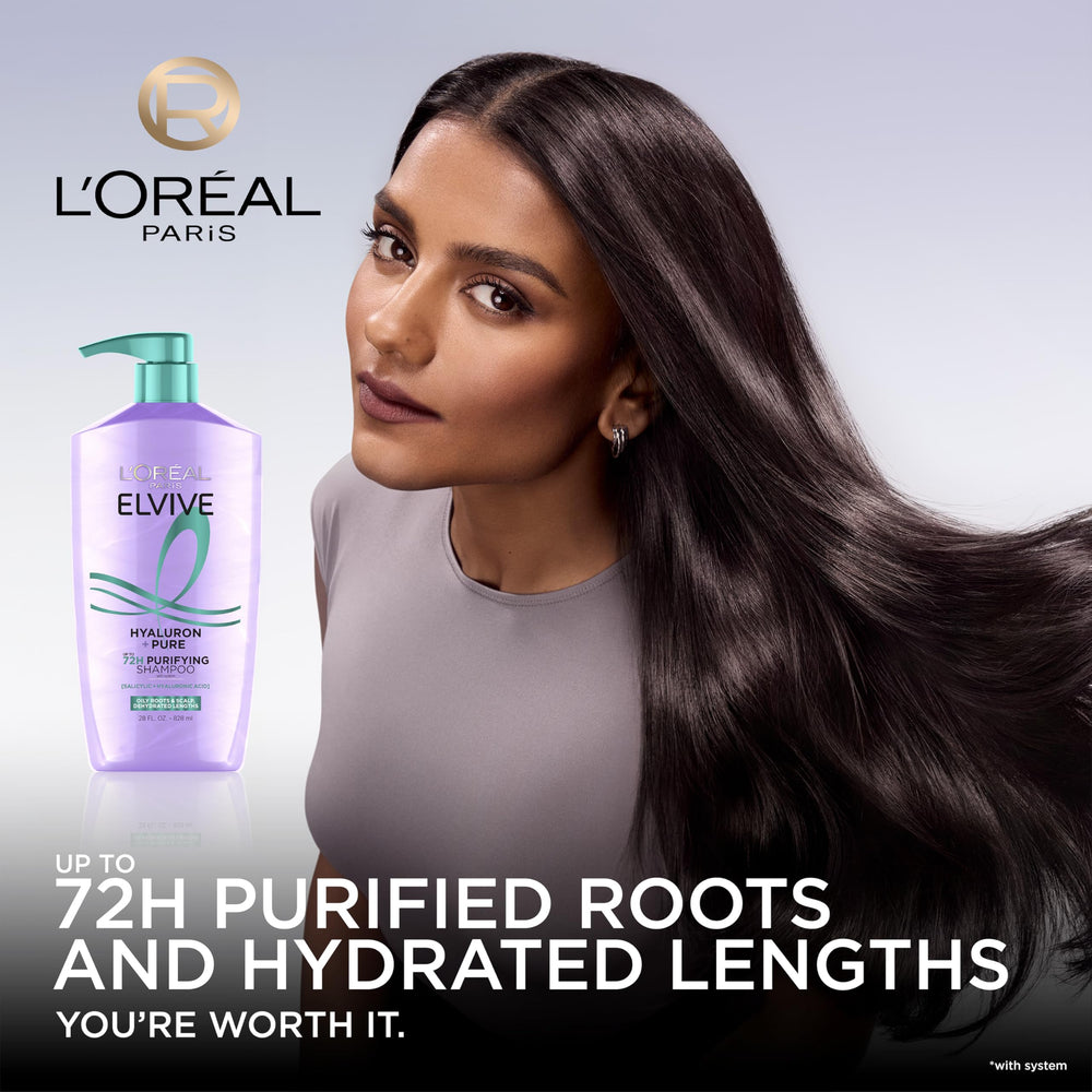 L'Oreal Elvive shampoo dispensing to show clarifying action