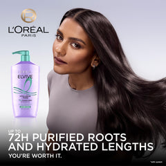 L'Oreal Elvive shampoo dispensing to show clarifying action