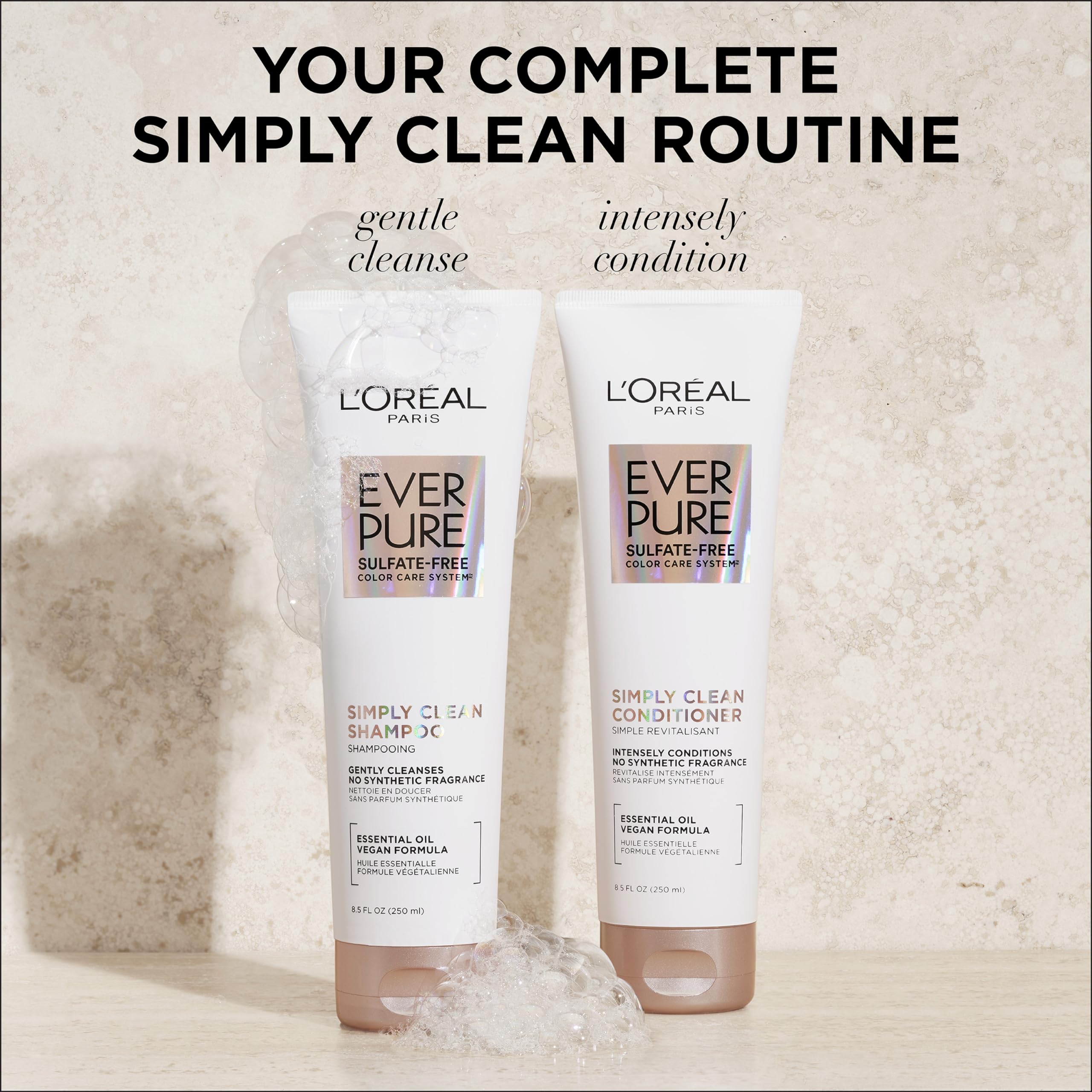 Shiny, detangled hair after rinse using L'Oreal Paris conditioner for improved manageability
