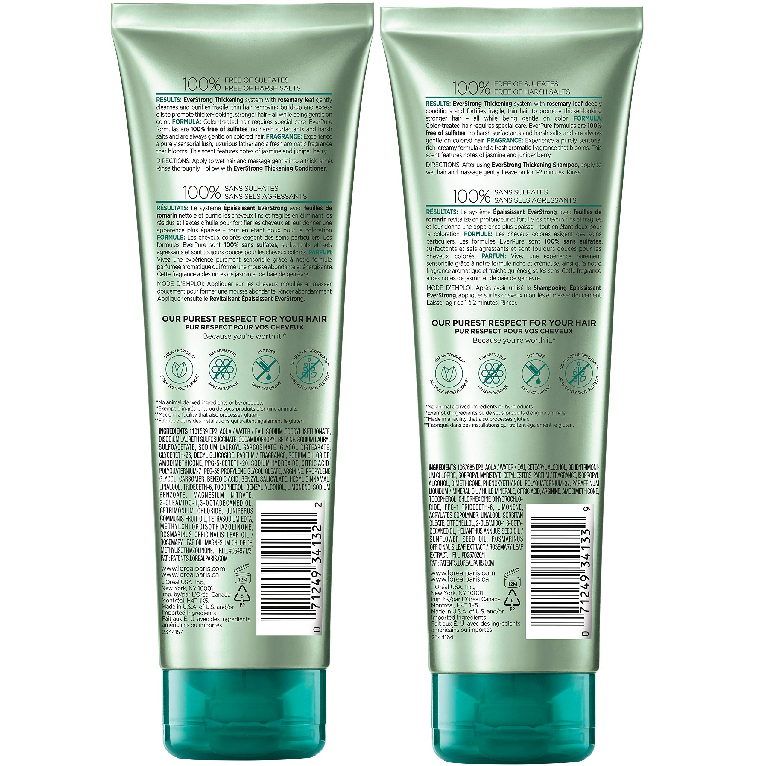 L'Oreal Paris EverPure side labels highlighting sulfate-free formula