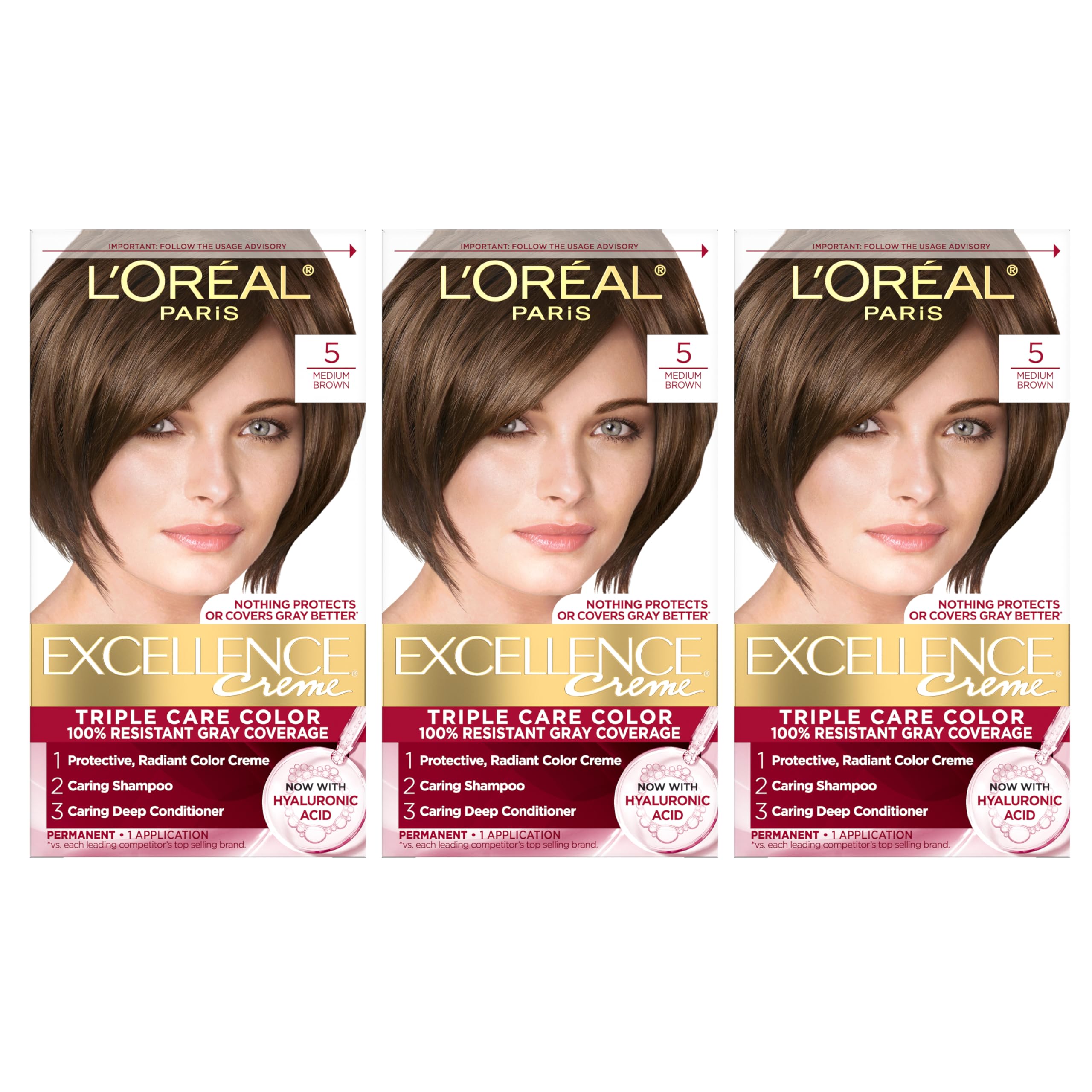 L'Oreal Paris front packaging showing full three-piece hair color kit benefit