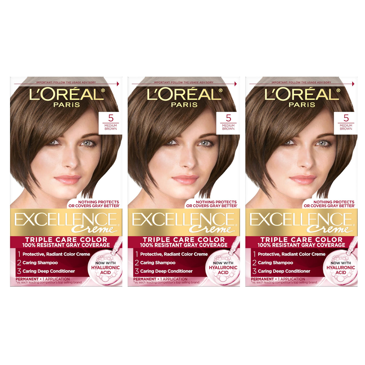L'Oreal Paris front packaging showing full three-piece hair color kit benefit