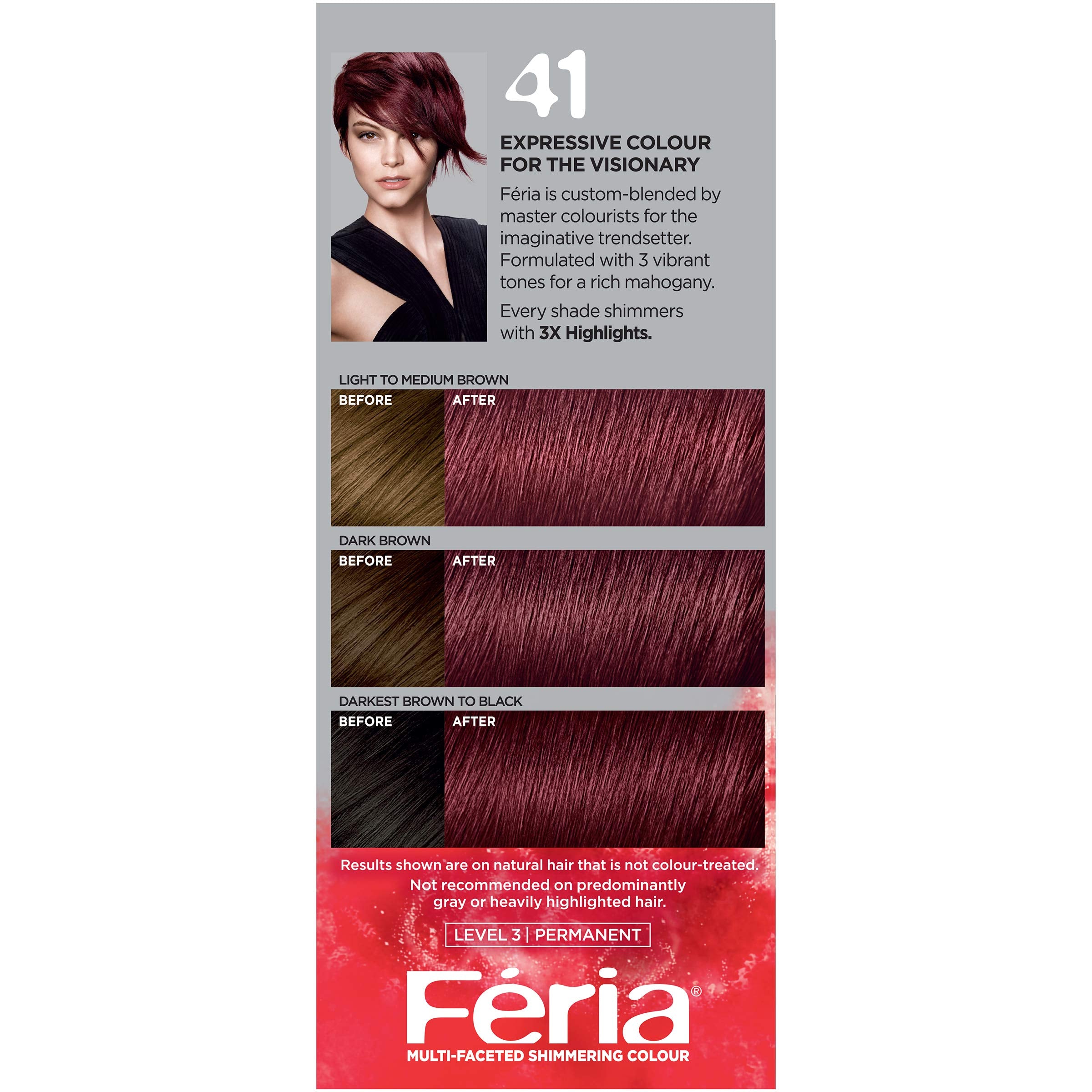 L'Oreal Paris Feria lifestyle model with rich mahogany hair showcasing bold, head-turning color