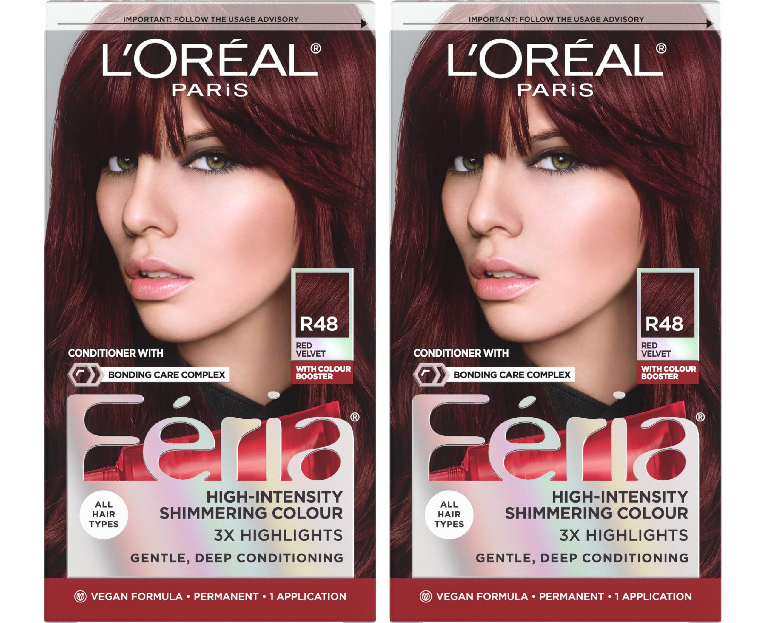 L'Oreal Feria R48 front packaging showing shade and results for confident color