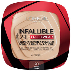 L'Oreal Paris powder compact front view showing compact design and portability benefit