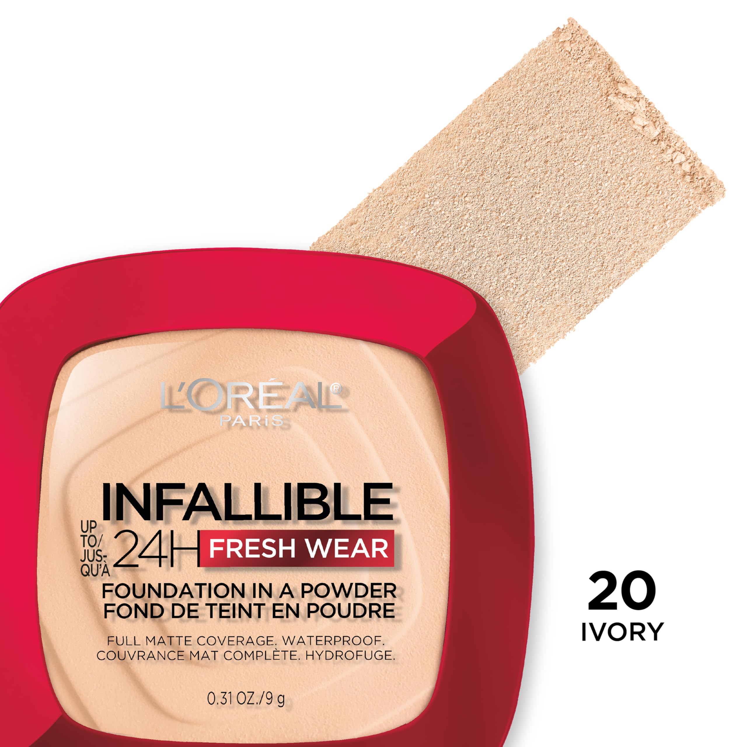 L'Oreal Paris powder in a makeup bag lifestyle shot showing daily-wear practicality benefit
