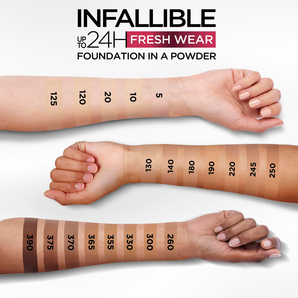 L'Oreal Paris compact held in hand showing size and travel-friendly convenience benefit