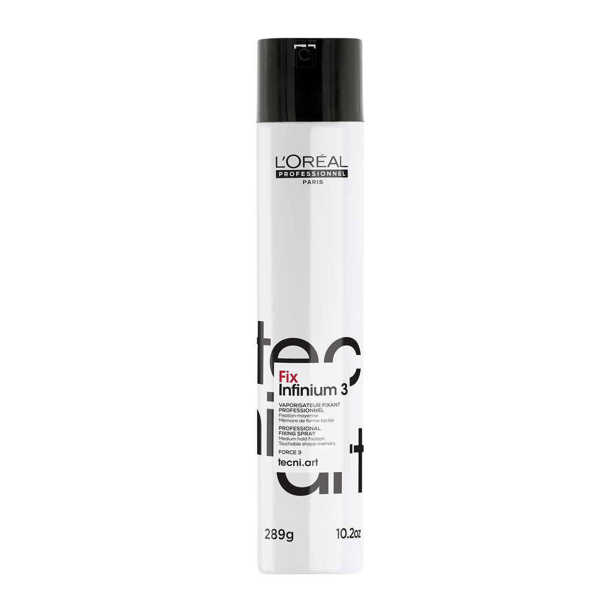 L'Oréal Professionnel Infinium 3 front can showing branding and medium hold