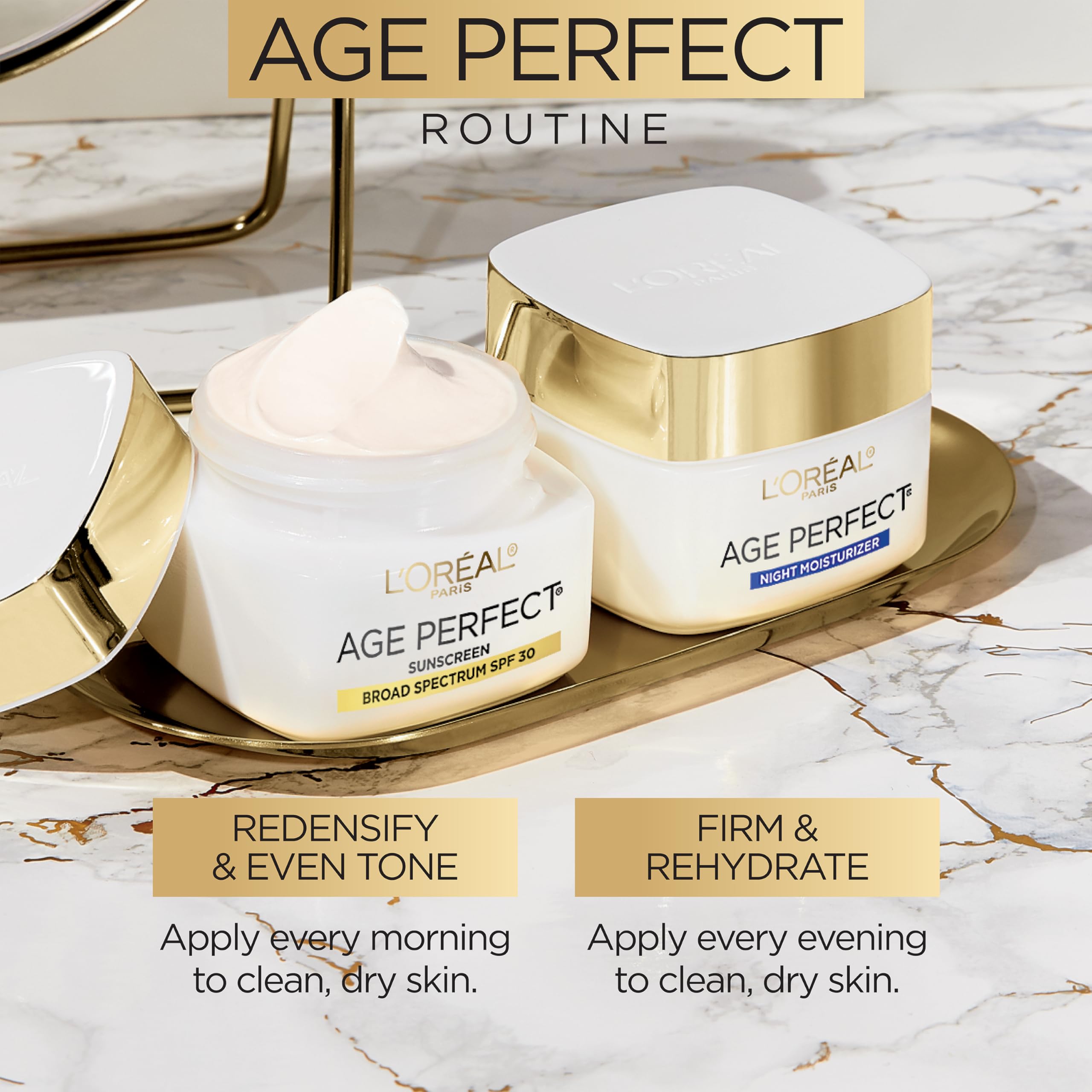 L'Oreal Paris simulated before and after conveying firmer-looking skin benefit