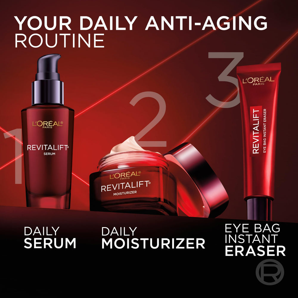 L'Oreal Paris serum on bathroom counter implying daily routine and revitalizing benefit