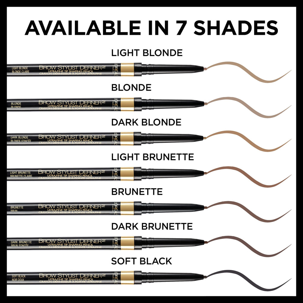 L'Oreal Paris pencil held in hand to show compact, travel-friendly scale