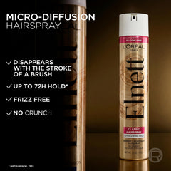 L'Oreal Paris Elnett fine mist spraying over hair for lightweight control