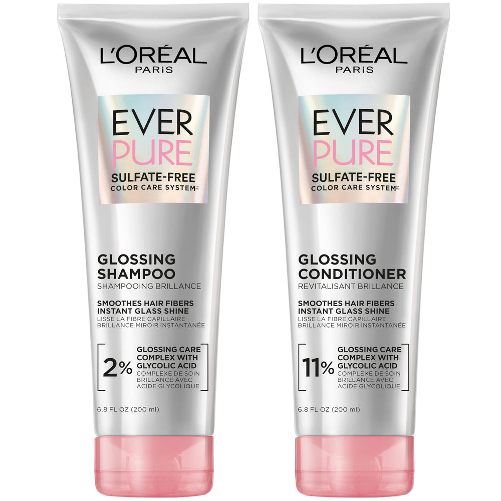 L'Oreal Paris EverPure glossing set front view showing bottles benefit salon shine
