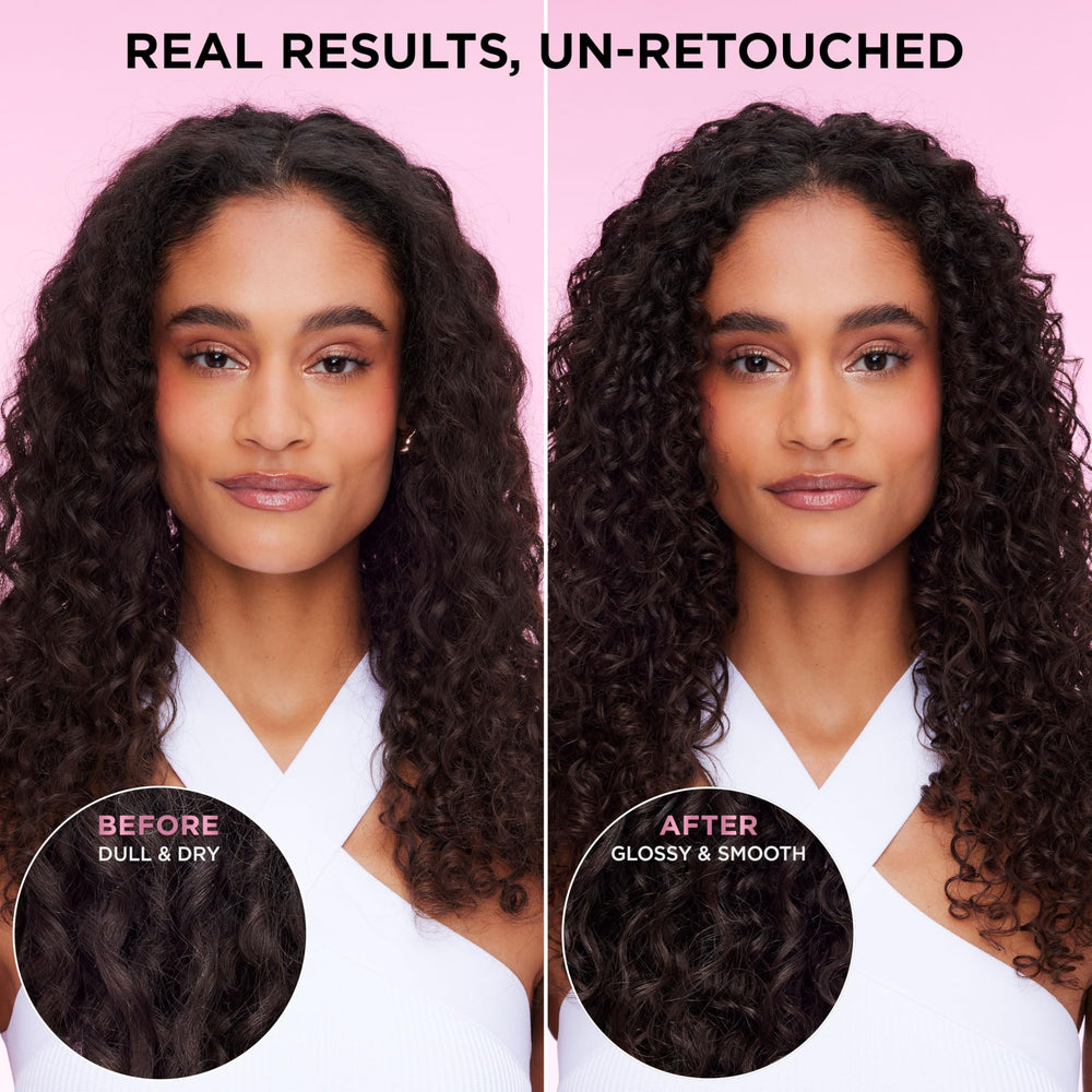 L'Oreal Paris EverPure before and after hair showing improved glass shine benefit