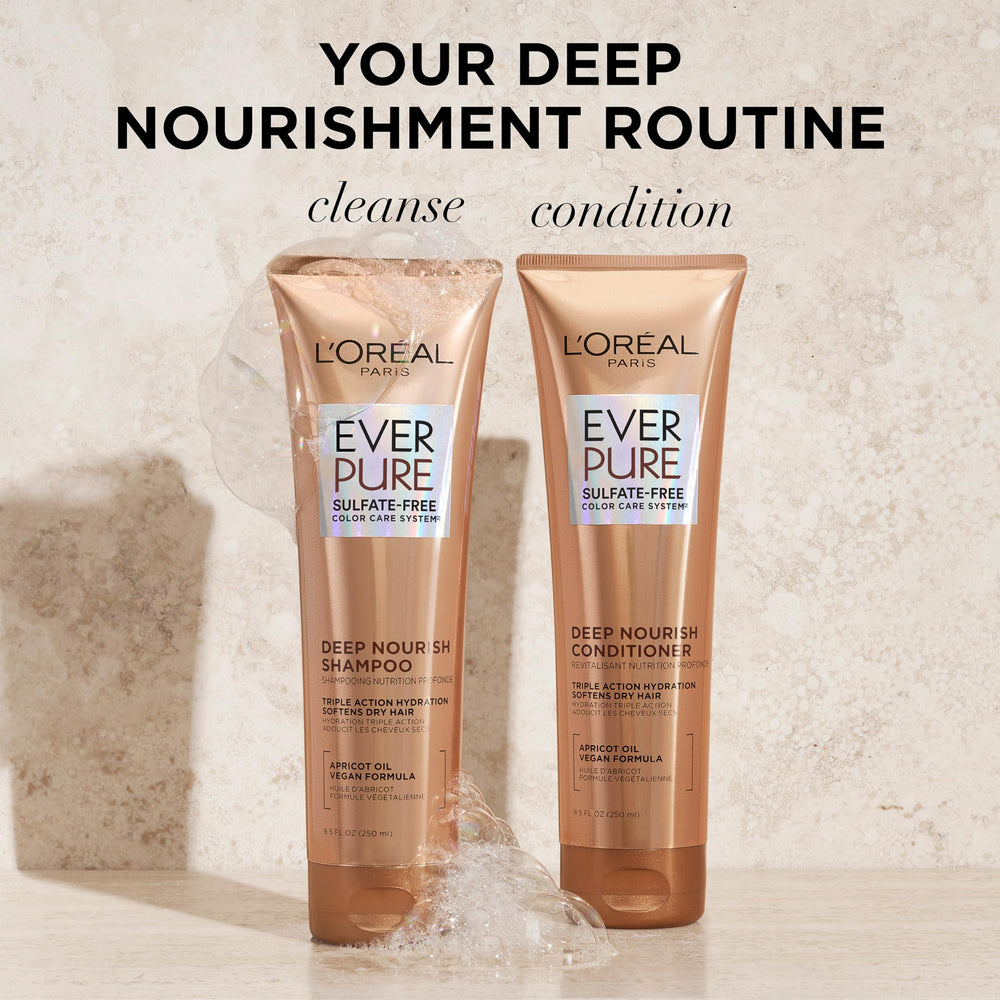 L'Oreal Paris EverPure set staged in a bright bathroom for lifestyle appeal