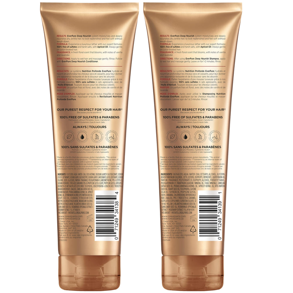 L'Oreal Paris EverPure two-bottle set styled on countertop