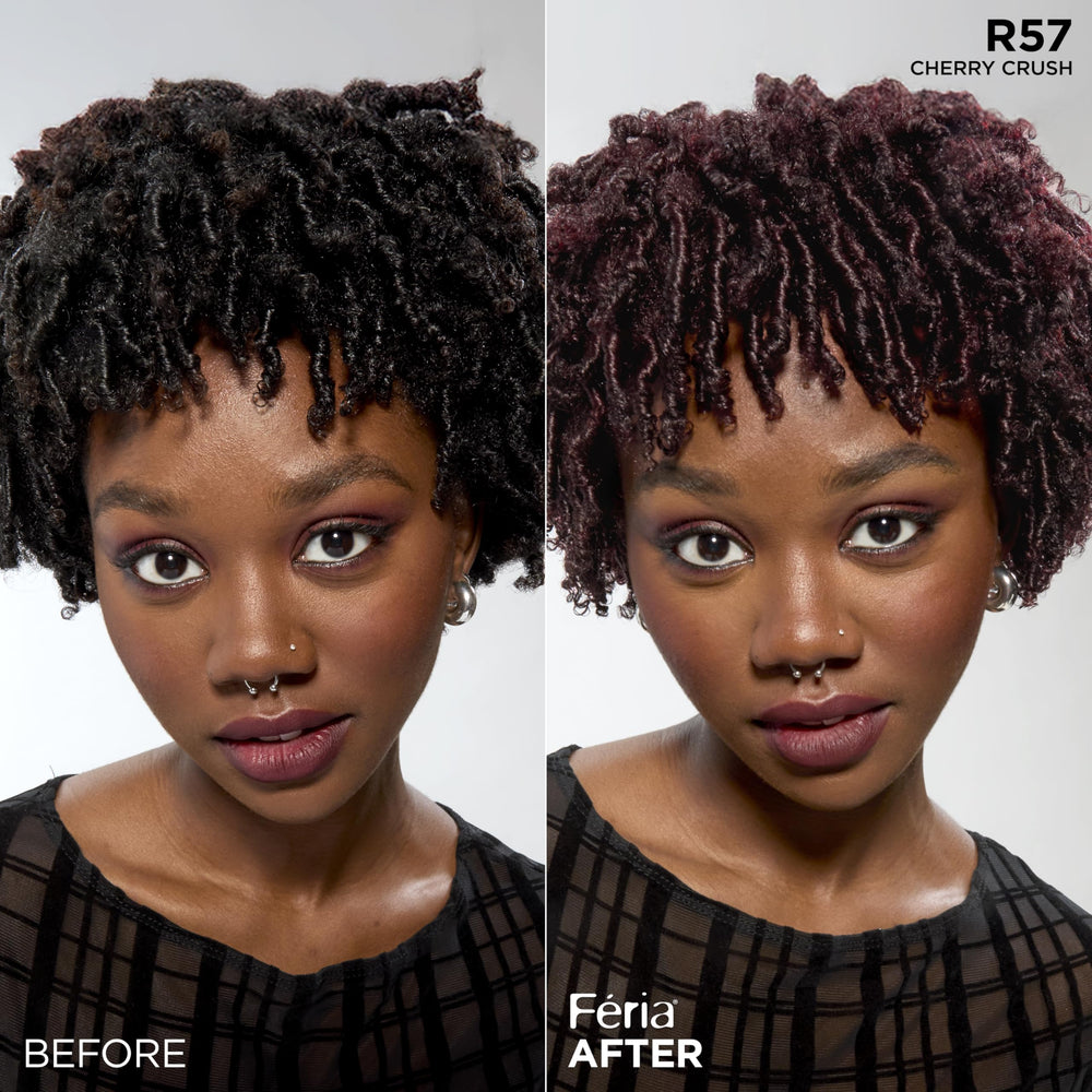 L'Oreal Paris Feria R57 on long hair showing rich auburn shine