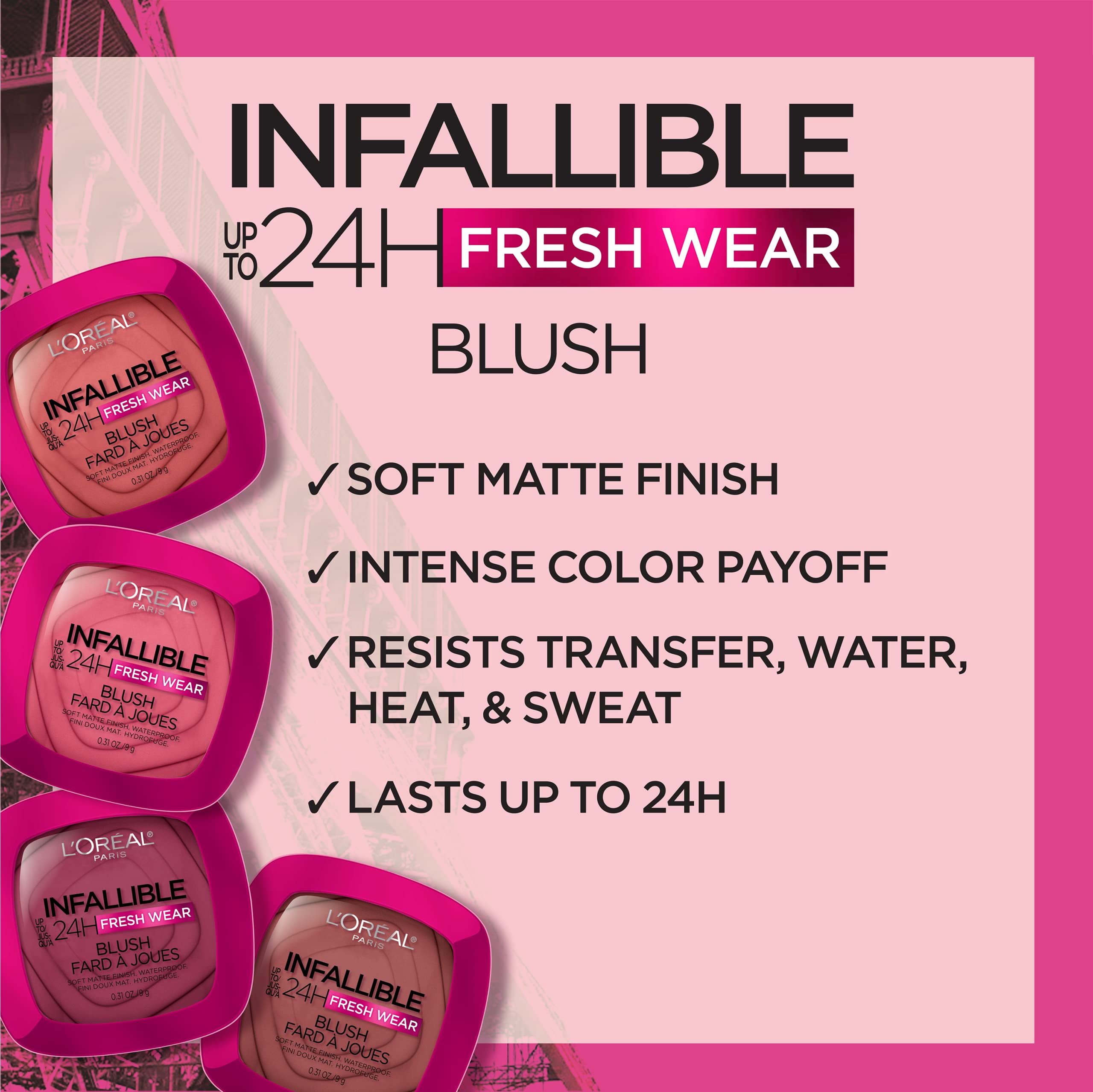 L'Oreal Paris blush being picked up on brush for seamless application