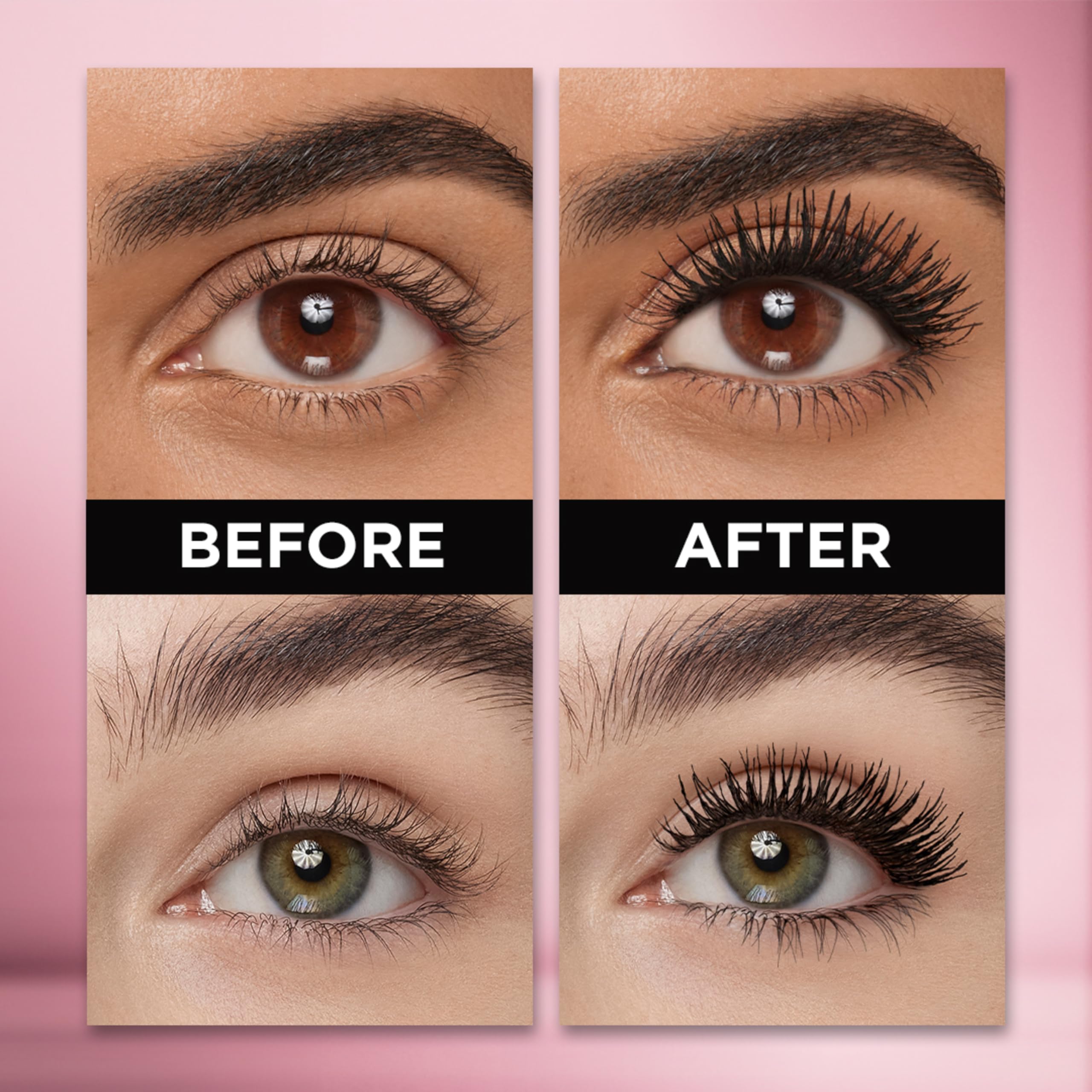 L'Oreal Paris close-up of brush bristles capturing lashes for fuller effect