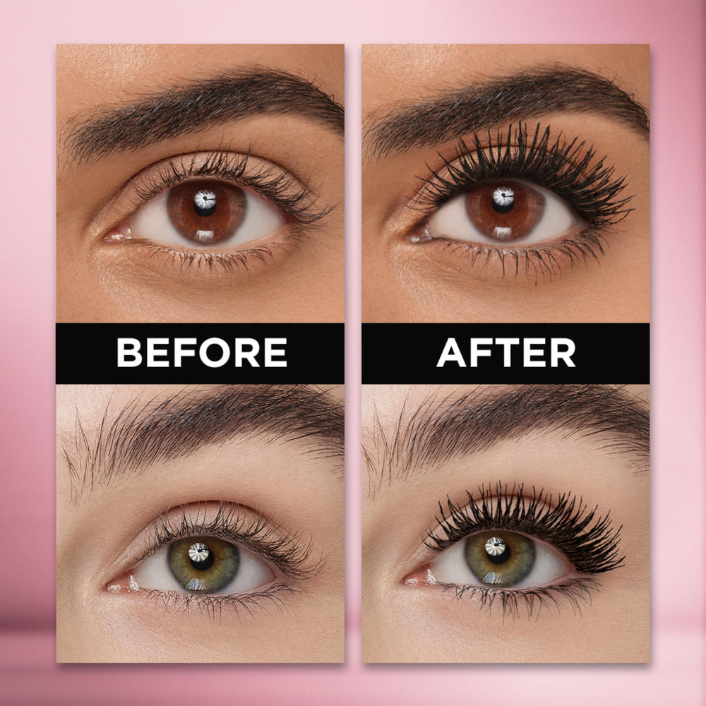 L'Oreal Paris close-up of brush bristles capturing lashes for fuller effect