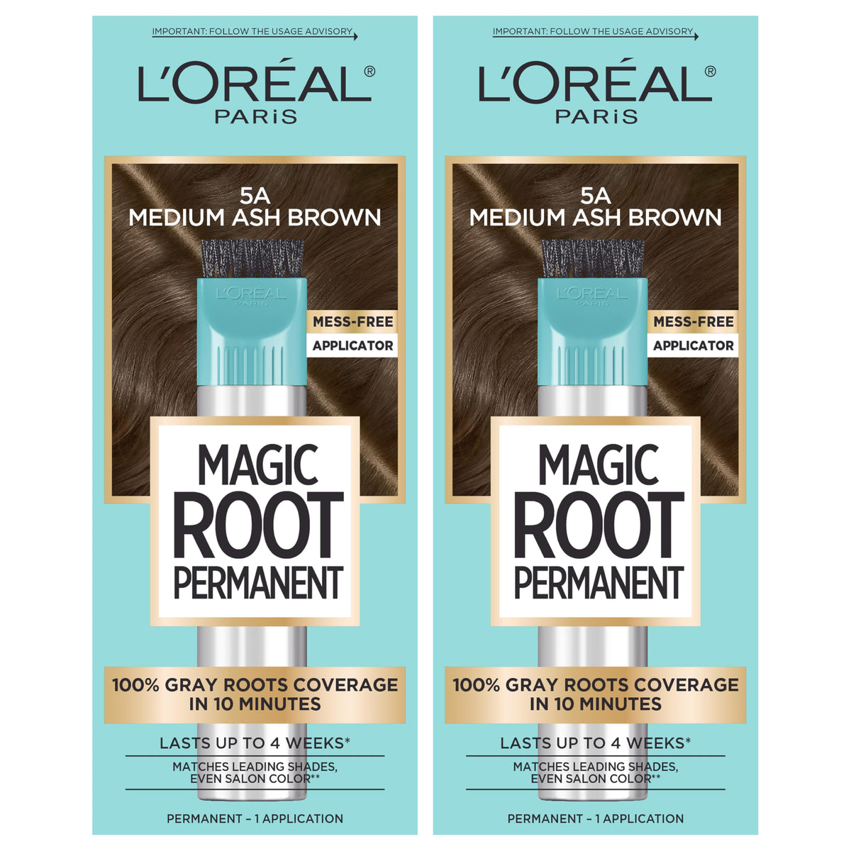 L'Oreal Paris front box showing 5A medium ash brown and quick 10-minute benefit