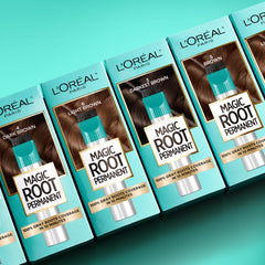 L'Oreal Paris applying product to hair part illustrating fast gray coverage benefit