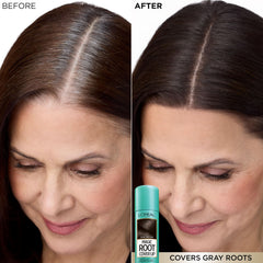 L'Oreal Paris spray in action covering gray roots for instant blend