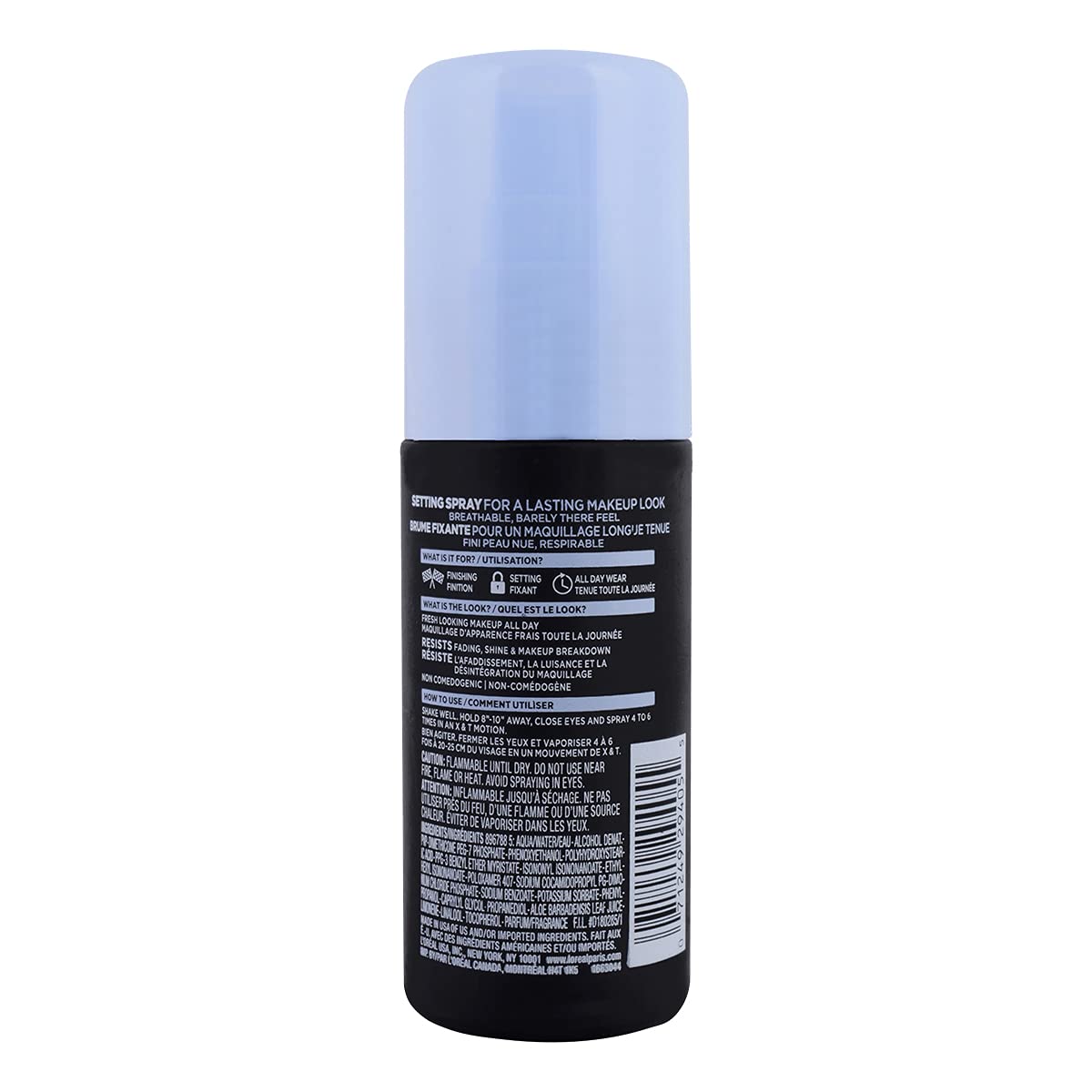 L'Oreal Paris mist on skin texture illustrating lightweight, non-sticky finish